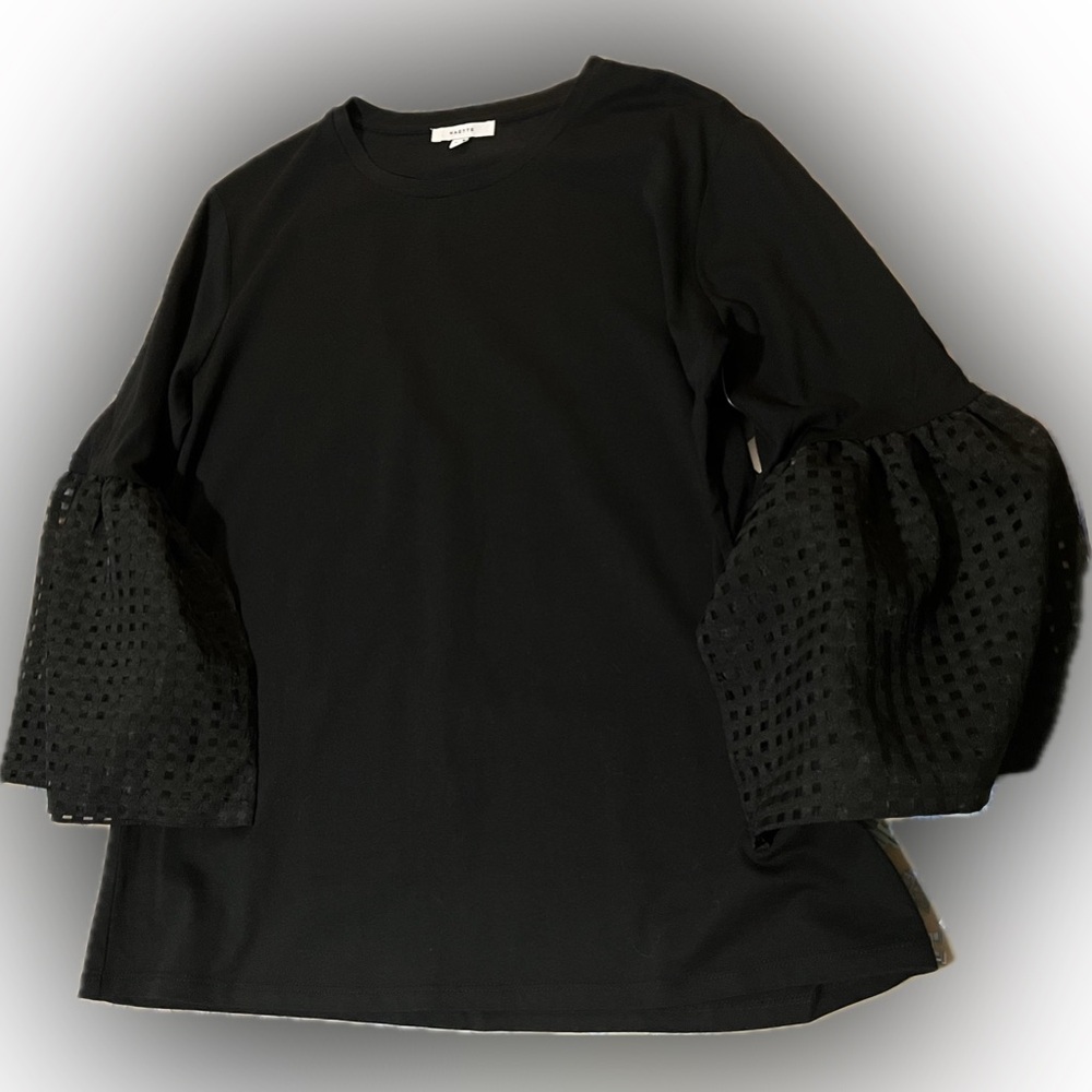 NWT Stella & Dot (Maette) Black Crewneck Top with Bell Sleeves - Size L